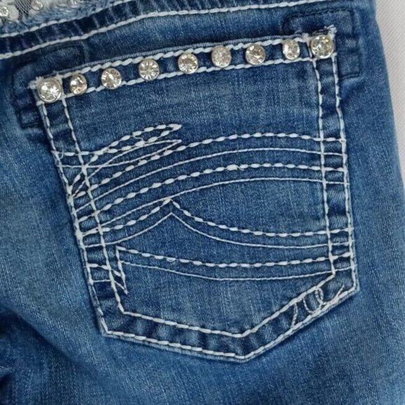Rancho Estancia Jewelled Distressed Whiskered Embroidered Jeans Size 29 - Picture 6 of 10
